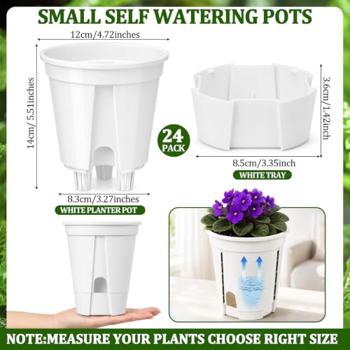 24 Pcs 4.72" Self Watering Pots for Indoor, White - color: White