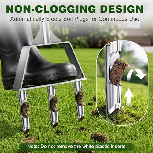 Lawn Aerator Tool with Non-Clogging Hollow Tines for Clay Soil - Blue