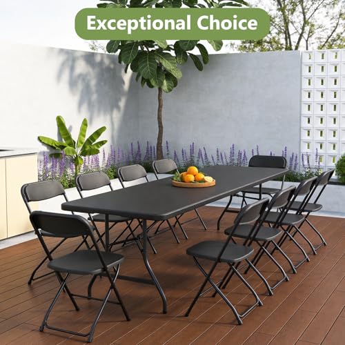 Folding Table, 8FT Foldable Picnic Table with Carrying Handle, Heavy Duty Fold-in-Half Portable Table for Weddings, Camping, RV Travel, Parties, BBQs, and Indoor Use, Easy to Fold and Store - color: Black, size: 8FT