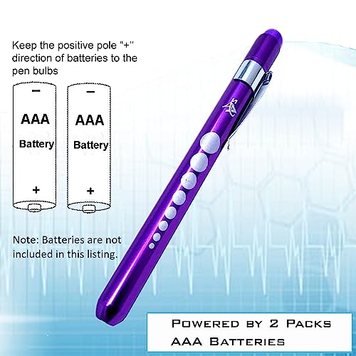 5pc Bandage Scissors 5.5", Stitch Scissors 4.5", Hemostat 5.5" Straight & Curved, Diagnostic Penlight Made of Premium Quality Stainless Steel - For Training Emergency Supplies & First Aid Kit (Purple) - color: Purple