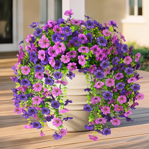 INQCMY 2 Pcs Artificial Fake Hanging Flowers for Outdoors UV Resistant - color: Purple1