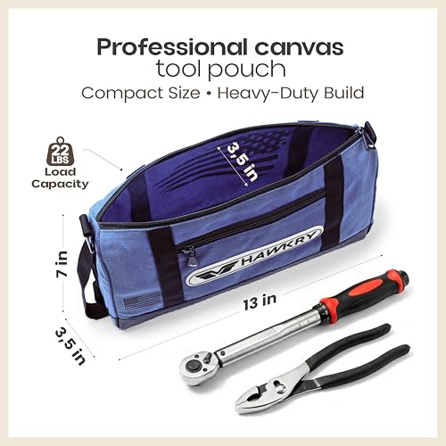 HAWKRY Heavy Duty Canvas Tool Bag – Waterproof Canvas Zipper Pouch, Garden Tool Bag, Construction Bags Heavy Duty, Small Zipper Pouch, Motorcycle Tool, Multipurpose Fishing Bag - color: White Blue