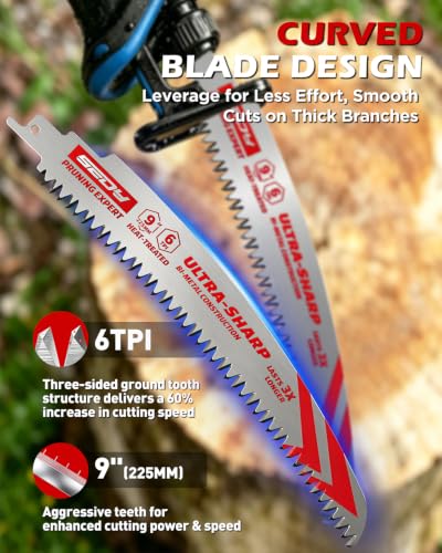9 Inch Japanese Teeth Reciprocating Saw Blades, Arc Edge Wood Pruning Saw Blades 6TPI for Tree Trimming, Branch Cutting, Green Timber and Wet Wood, 3 Pack - color: 3-Pc 9" Precision Pruning