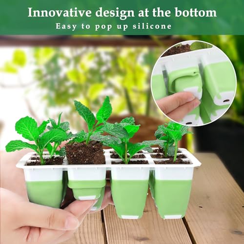 Seed Starter Tray, 48 Cells Indoor Seed Starter Kit, Flexible Silicone Designed Seedling Starter Trays, Germination Tray with Humidity Dome & Lids(4in Height), Reusable & Dishwasher Safe, BPA-FREE