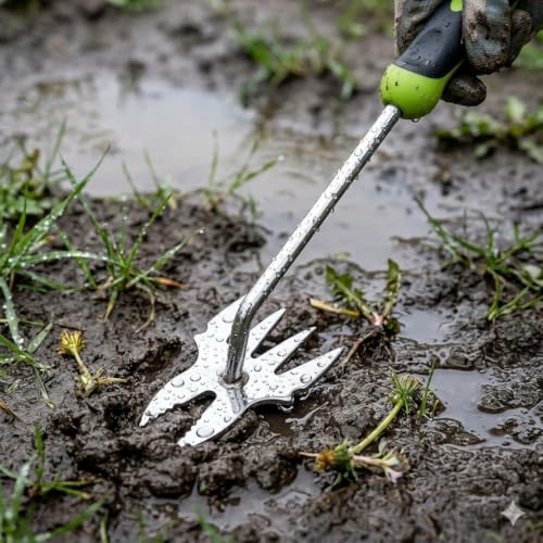 2-in-1 Hand Weeder Puller, Heavy Duty Stainless Steel Garden Tool - color: green