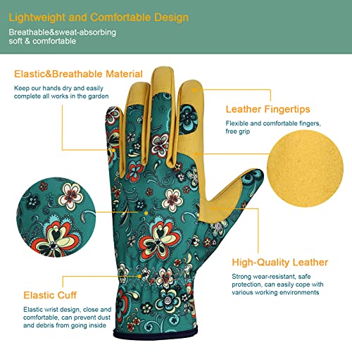 Bamllum Gardening Gloves for Women, Leather Garden Gloves - color: Green+ Yellow