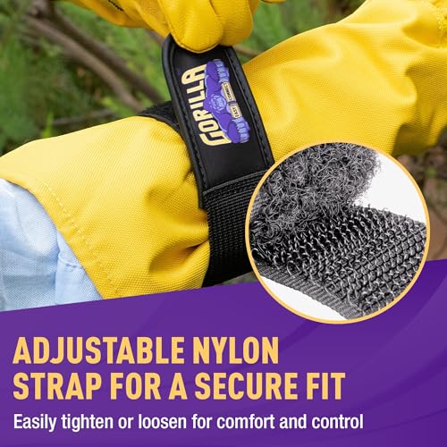 GORILLA EASY CONNECT Gardening Gloves Lightweight Tough Heavy Duty Long Sleeve Leather Pruning Gloves with Adjustable Strap - size: Large