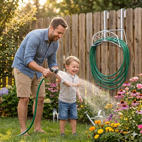 Garden Hose Holder for Outside Yard Hang Over The Door and Fence, Holds Up to 150Ft (2PCS White) - color: 2PCS White