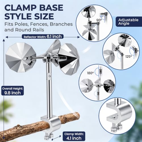 4 Pack Reflective Spinning Bird Deterrents with Clamp and Flat Base Mounts