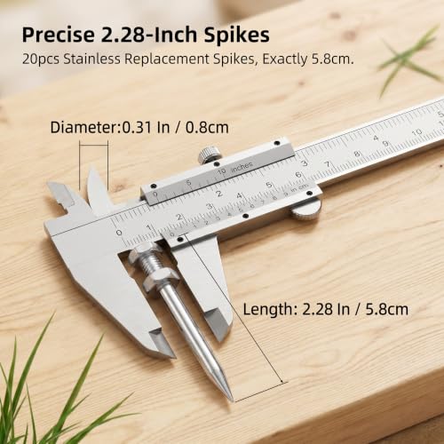 Veemoon 20pcs Lawn Aerator Replacement Spike, Aerator Tines for Lawn Shoes, Lawn Aeration Mteal Shoe Spikes Anti-Rust Soil Aerator Nails for Hard Soil Garden Yard Lawn Grass, 2.28inch