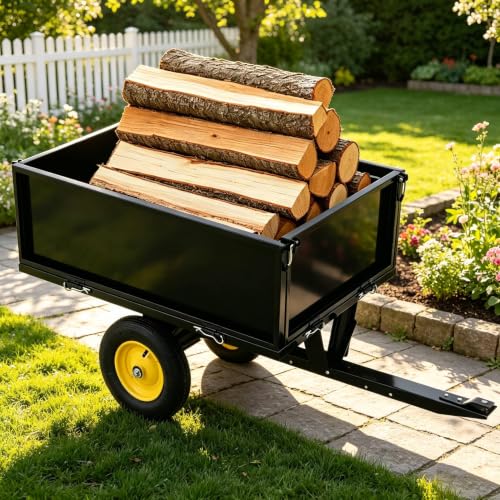 500 LBS Heavy-Duty Steel Dump Cart,Tow-Behind ATV & Lawn Tractor Utility Trailer with Removable Tailgate, 17 Cu.Ft Capacity Garden Cart for Lawn, Garden, Landscaping & Hauling, Fits ATV, UTV - size: 500lbs