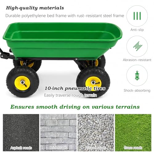Heavy-Duty Garden Cart Wagon Steel Frame 350 lb Capacity,Quick-Release Dump - color: Green, size: Small