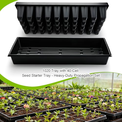 RooTrimmer 10 Pack 1020 Seed Starter Trays and 10 Pcs 40 Cell Plug Trays, Thick Durable Seedling Plastic Nursery Tray for TD542 1020 Tray Germination (10 Sets) - size: 40 Cells