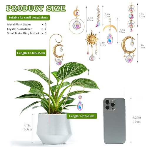 6PCS Small Trellis with Crystal Sun Catchers for Mini Potted Plants Gifts - style: 6pcs-Gold-Moon Star Suncatchers