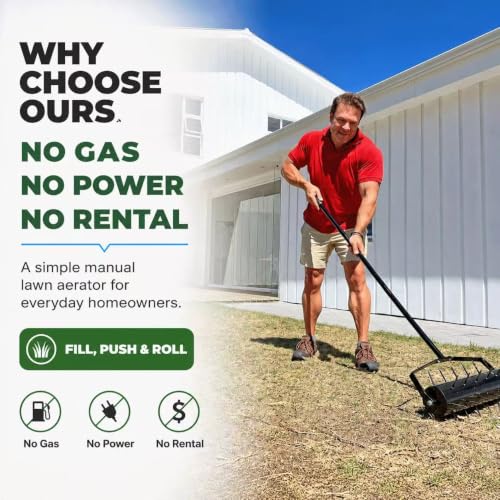 Manual Roller Lawn Aerator with Pre-Attached Spikes, Easy-to-Assemble | Designed For Seasonal Lawn Care, Heavy-Duty Roller with Adjustable Weight, Pre-Attached Spikes, and Easy Assembly