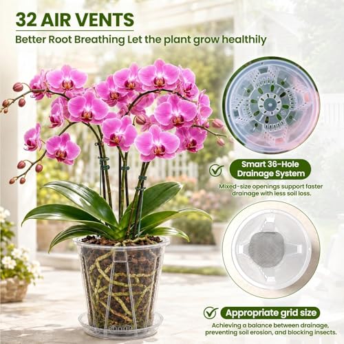 12 Pack Clear Plastic Orchid Pots with Holes, 4 5 6 Inch Set