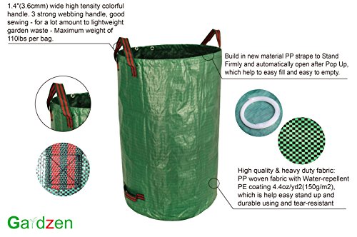 Gardzen 3 Pack 32 Gallon Garden Waste Bags Reusable Heavy Duty - size: 1 Count (Pack of 3)