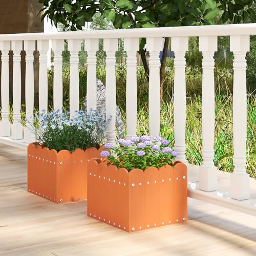 Giantex Set of 2 Raised Garden Bed, Weather-resistant HDPE Planter Boxes with Drain Gaps, Square Flower Pots for Vegetables, Flowers, Fruits, Plant Raised Beds for Front Porch, Garden, Balcony, Orange - size: 12.5"x12"x10"