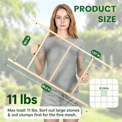 Large Soil Sifter – 0.24" Mesh, Heavy-Duty Wood Frame, Fast Bulk Sifting
