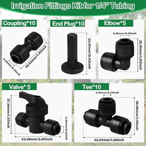 1/4 Inch Drip Irrigation Fittings, 40 Pieces Push-to-fit Connection Parts for 1/4" Irrigation Tubing Leak Free Drip Line Connectors Kit for Garden Lawn Irrigation System - size: 1/4" Push to Connect Fitting