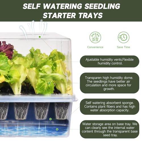 Adawook Self-Watering Seed Starter Tray, Seed Starter Kit Self Water, Germination Trays for Seed Starting with High Humidity Domes (Tray, 120 Cells)