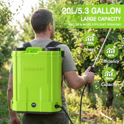 QGeeM 5.3 Gallon Battery Powered Backpack Sprayer, 21V 2.6Ah, 100 PSI Max