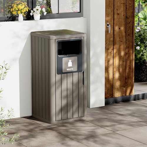 Outdoor Trash Can Waterproof, Resin Ouside Garbage Can for Patio, Pool, Garage, Garden, Gray (33 Gallon) - color: Gray, size: 33 Gallon