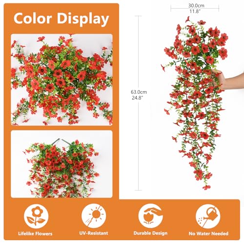 Hommyea Artificial Fake Fall Flowers Plants for Outdoors Mums Home Decor - color: Red
