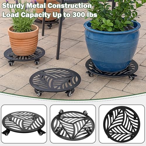 2 Packs Metal Plant Caddy with Wheels 15 and 16 inches Heavy-Duty Iron Rolling Plant Stand with Casters Indoor Outdoor Wheeled Plant Roller Base Pot Movers Plant Dolly Coaster Trolley Black - size: 15"/ 16"