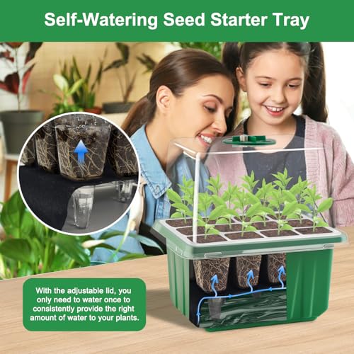 GOONMILL Self-Watering Seed Starter Tray with Timed Grow Light, 6 Packs Plant Starter Tray Seedling Starter Kit with Humidity Domes Base Indoor Mini Greenhouse for Gardening Seeds Growing Starting