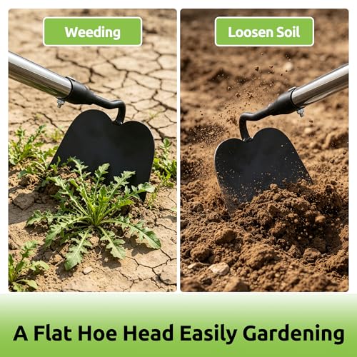 Cultivator Garden Tool Heavy Duty, Scuffle Loop Action Hoe Weeding Hand Tool for Women Kids Men, Metal Weeder Scraper Garden Hoe Rake Weed Puller Long Handle 62 inch - size: 62"