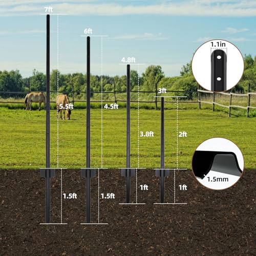 Metal Fence Post 4.8FT, 10 Pack Heavy Duty T Posts for Garden - size: 4.8FT