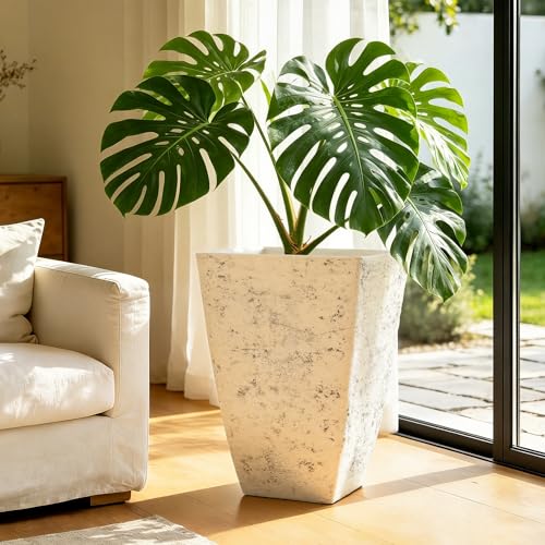 Autodaya Resin 19" Tall Planters Set of 2 Plant Pots, Country White Square - color: 19"-country Square White
