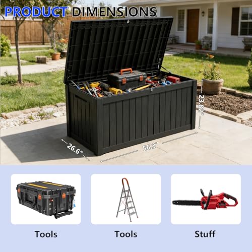 150 Gallon Outdoor Storage Box Resin Deck Box All Weather Waterproof Large Lockable Storage Container Deck Box for Patio Furniture, Garden Tools, Lockable, Black New - color: Black, size: 150 GAL NEW