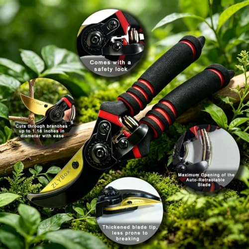 8in Bypass Pruning Shears, 65 Steel Professional Heavy Duty Garden Clippers