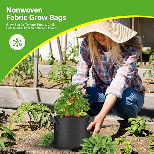 HealSmart 6-Pack 5 Gallon Grow Bags, Nonwoven Aeration Fabric Pots with Handles, Cloth Plant Pots, Suitable for Garden Fruits, Vegetables, Tomato and Flowers, Black - color: Black 6 Pack, size: 5 Gallon