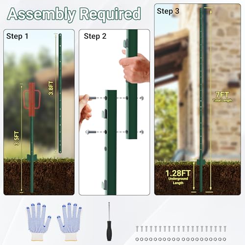 Metal Fence Posts 7 FT, 16 PCS Splicing Green U Posts - color: Green, size: 7FT-16Pack