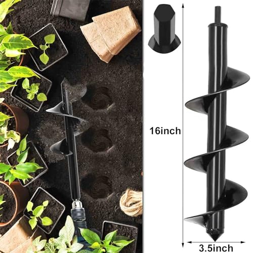 TCBWFY Garden Auger Drill Bit for Planting 1.6"x16.5"and 3.5"x16",Heavy Duty Bulb Planter Tool for Digging Holes,Compatible with 3/8" Hex Drive Drill - size: 1.6"x16.5"+3.5"x16"