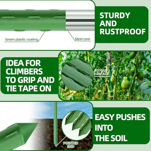 Fabulas Garden Stakes 16 Inch 30 Pack, Diy 4ft 5ft 6ft 7ft 8ft Tomato Stakes Plastic Coated Metal Plant Sticks Stakes Supports with 20 Connectors 15 Rotatable Clips for Indoor Outdoor Plants Vegetable - size: 16inch-30pcs