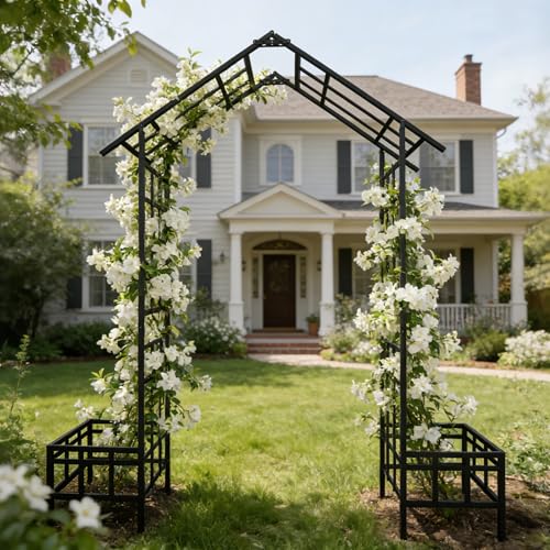 Black Heavy‑Duty Rustproof Galvanized Steel Garden Arch with Planters