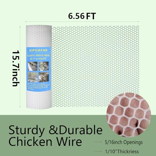 White Plastic Wire Mesh Fence 15.7IN x 6.56FT - Commercial Grade Hexagonal Netting, Heavy Duty Snake & Rodent Barrier for Farms, Poultry Yards, Dog Runs | Durable Outdoor Security Fencing - color: White, size: 15.7 IN * 6.56 FT