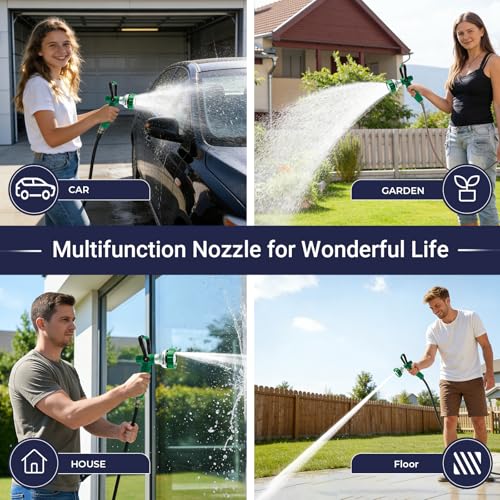 HugeDawn Garden Hose Nozzle, 6 Spray Patterns Heavy Duty Metal Water Nozzle with High Pressure for Watering, Cleaning, Washing (Green) - color: Green