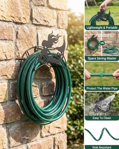 Mermaid Hose Holder Metal Wall Mount Heavy Duty 125'5/8" Garden Hose Hanger - color: Mermaid Sculpture