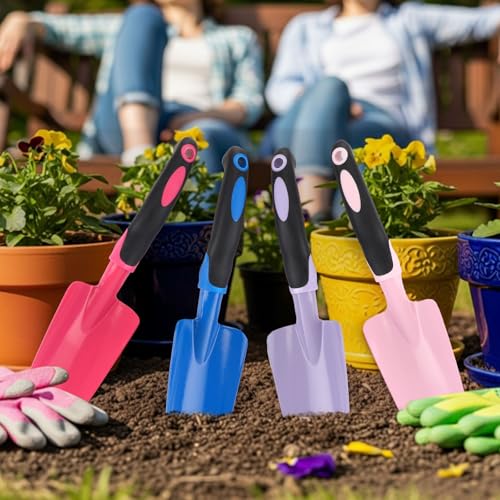 Yaocom 12 Pcs Garden Shovel Aluminum Alloy Heavy Duty Trowel Small Digging Shovels Metal Hand Trowel Spade with Soft Handle for Garden Lawn Yard Planting Tool (Wide Shovel,Fuchsia,Purple,Blue,Pink) - color: Fuchsia, Purple, Blue, Pink, size: Wide Shovel