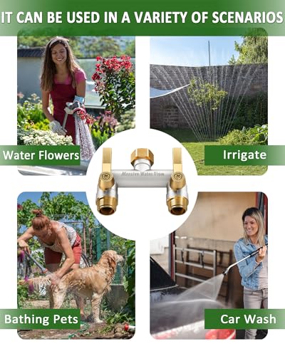 Hose Splitter 2 Way Heavy Duty, Full Flow Solid Brass Nickel Plated Garden Hose Splitter, Spigot Splitter Valve with Metal Handle, Outdoor Faucet Splitter, 3/4 - Inch Frost Resistant Hose Adapter - style: Nickel Plated 2 way