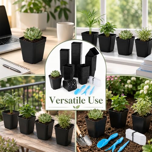 120 Pcs Nursery Pots, 3 in Plastic Square Flower Pot