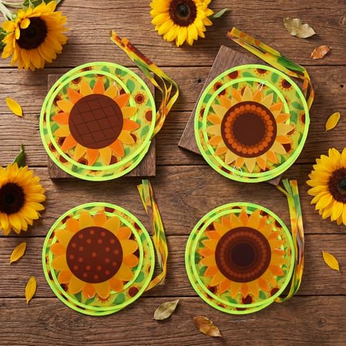 Beeveer 4 Pcs 57'' Sunflower Windsocks Summer Wind Socks for Outdoor Hanging Nylon Fabric Sunflower Leaf Spinners Leaf Streamers for Summer Decorations Windmill to Scare Birds Away - style: Sunflower
