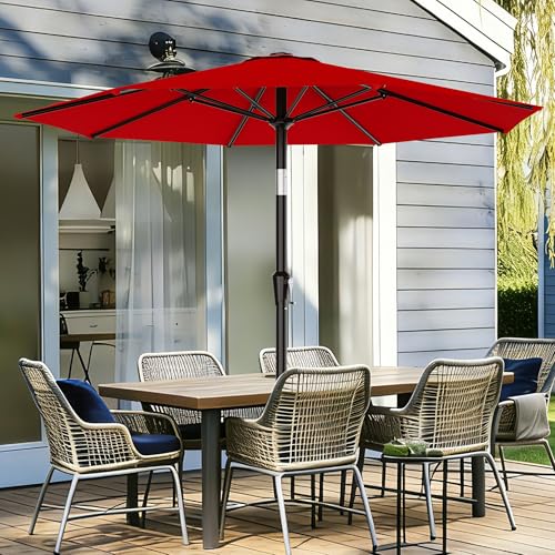 AreShark 9FT Outdoor Patio Umbrella with Tilt and Crank, Red - color: Red, size: 9ft