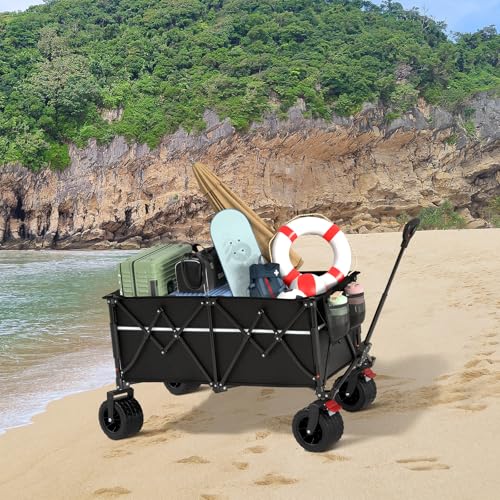 ROSONG Collapsible Wagon Cart with Wheels Foldable - Folding Utility Heavy Duty Wagons Carts for Grocery Sports Garden Shopping Camping Wheelbarrows (Black, 260L) - color: Black, size: 260L
