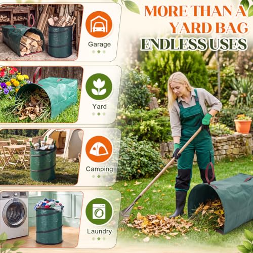 3 Pack Leaf Collector and Yard Waste Bags and Gardening Gloves, 41 Gallon Reusable Leaf Collector, 19 Gallon Pop Up Trash Bin for Grass, Leaves, Debris and Outdoor Cleanup